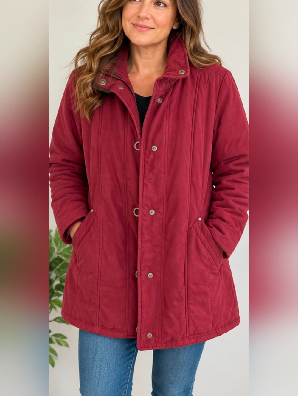 Breckenridge Women Burgundy Quilted Jacket Warm,Layered . Zipper,Side Pockets XL